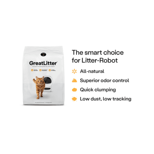 What makes GreatLitter amazing is that it's the best litter for Litter-Robot, provides superior odor control thanks to its all natural tight clumping clay and presents low dust, low tracking cat litter properties