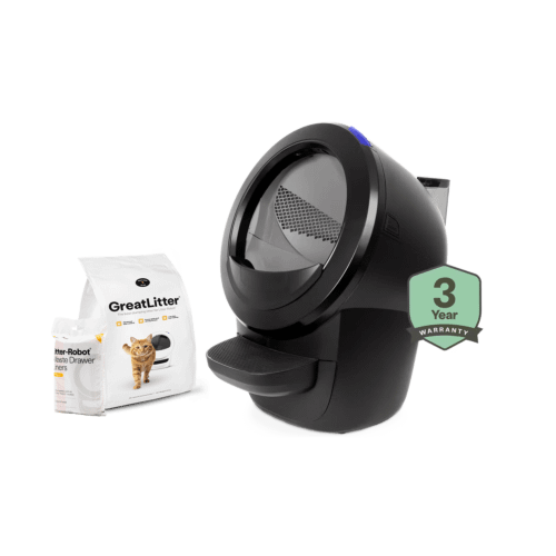 Litter-Robot 4 self cleaning litter box with litterhopper automatic litter refiller and essential accessories: cat litter, waste drawer liner, and extended warranty