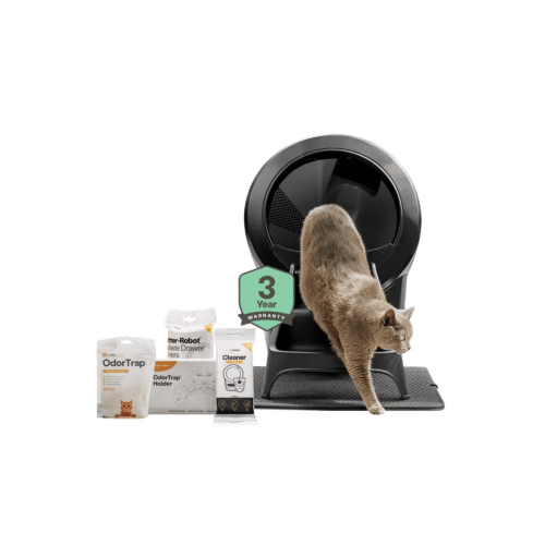 Litter-Robot 4 self cleaning litter box Clean Bundle with essential accessory including ramp, litter box mat, cleaner wipes, odortrap holder, odortrap, extended warranty, and waste drawer liners