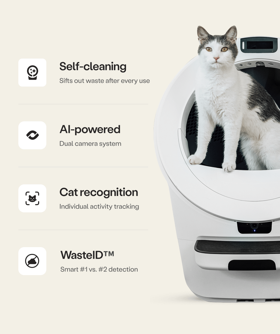 Whisker.com Litter-Robot 5 Pro benefits and tuxedo cat
