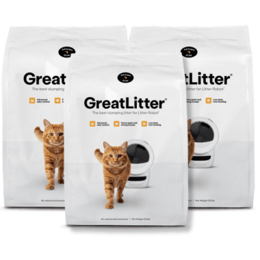 three 20lbs bags of GreatLitter clumping cat litter