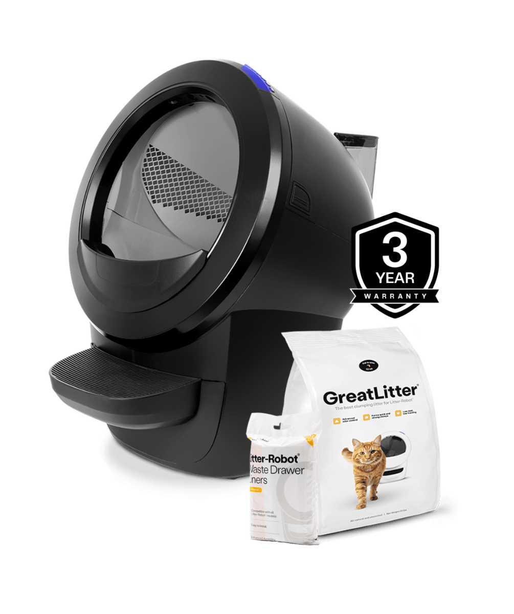 wcom Litter-Robot 4 self cleaning litter box with litterhopper automatic litter refiller and essential accessories: cat litter, waste drawer liner, and extended warranty