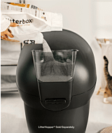 Litter-Robot 4 LitterHopper accessory being refilled with litter - accessory sold separately thumbnail