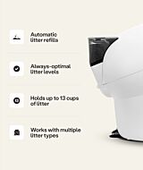 Litter-Robot LitterHopper accessory benefits: automatic litter refills, always optimal litter levels, holds up to 13 cups of litter, and works with multiple litter types thumbnail