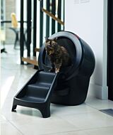 Tortoiseshell cat inside a black Litter-Robot 4 equipped with the ramp thumbnail