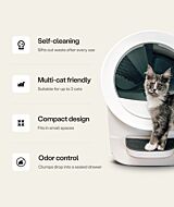 Litter-Robot EVO automatic litter box benefits including self cleaning, multi cat friendly, compact design, and odor control thumbnail