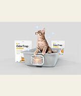 kitten in litter box with odortrap packs thumbnail