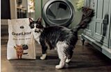 Tuxedo cat with a bag of GreatLitter natural low tracking cat litter Thumbnail