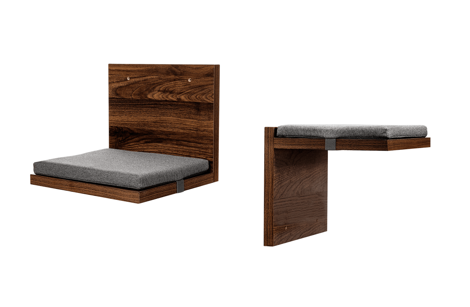 Two cat shelves showing side and front view