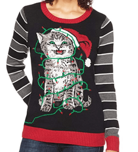 cat christmas sweater light strand
