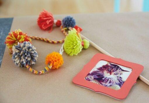 pom pom DIY cat toys wand