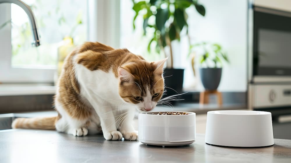 cat essentials: cat food and water bowl