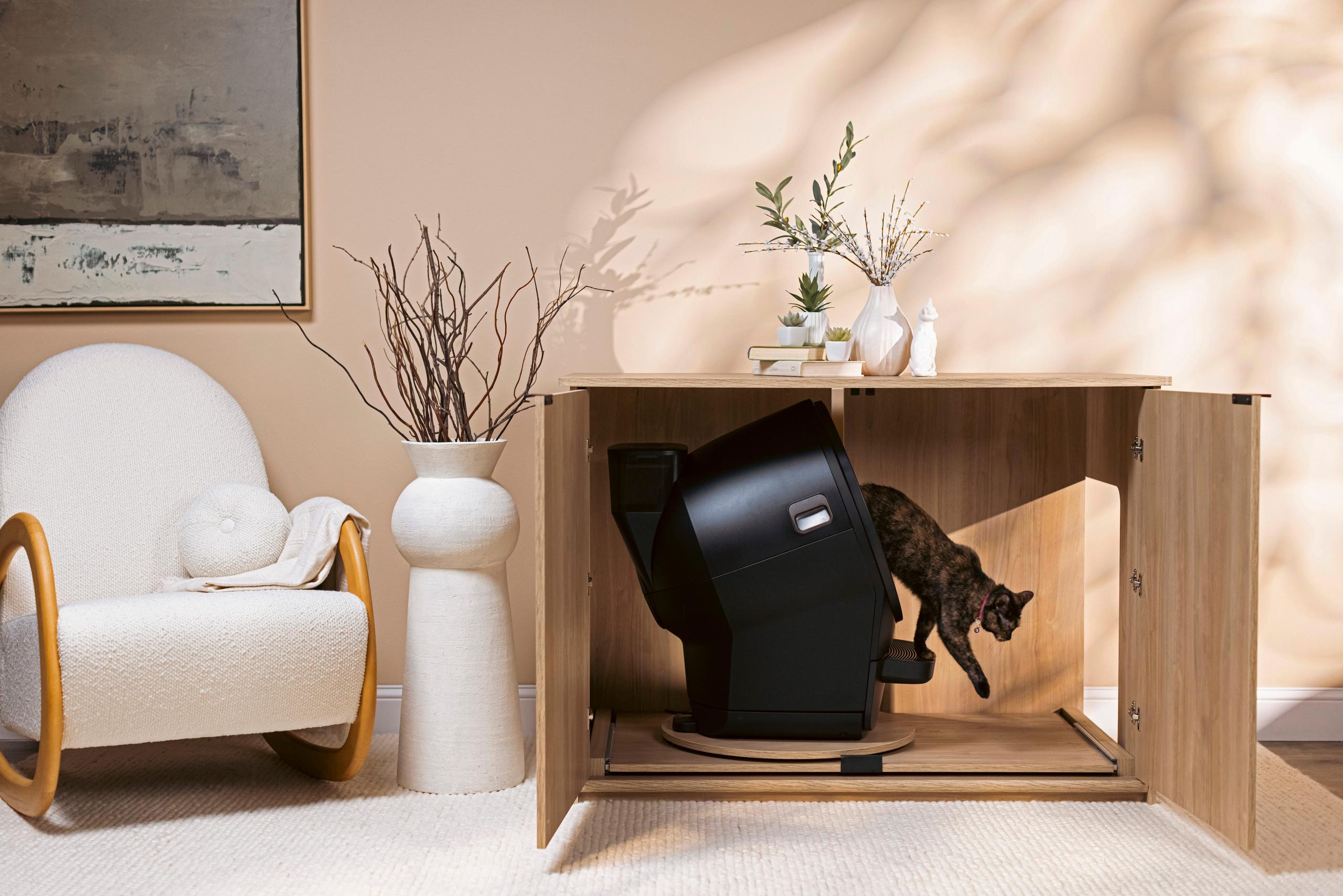 Litter-Robot Credenza with a Litter-Robot and cat inside