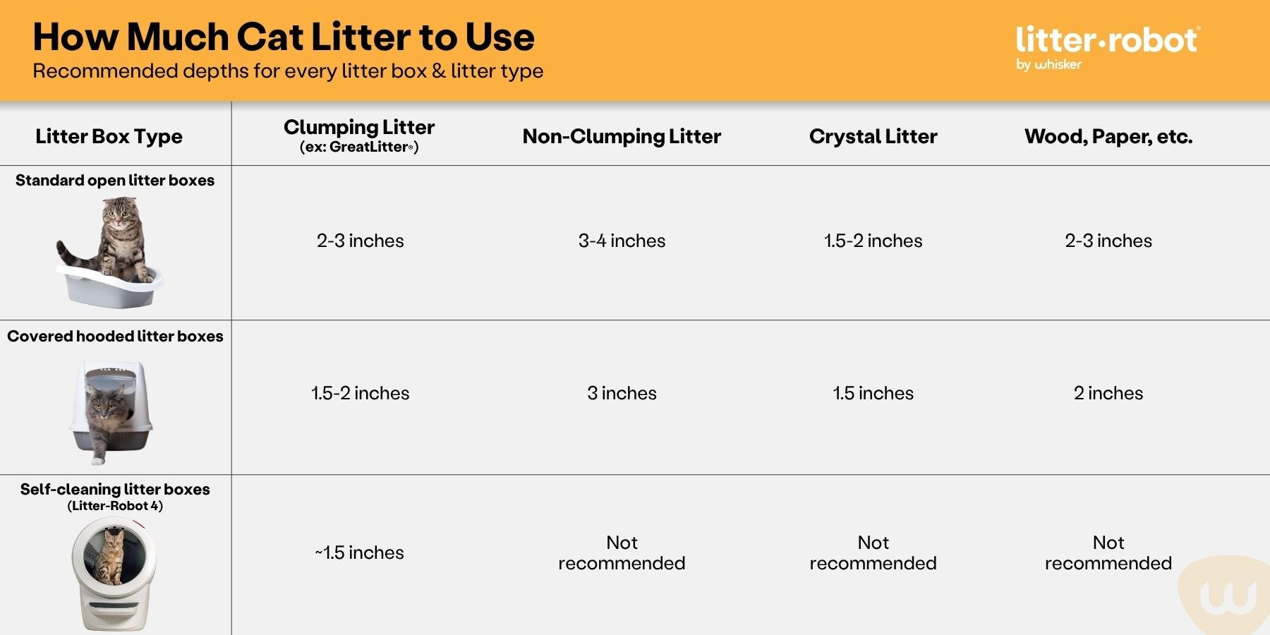 How Much Cat Litter to Use chart - 3 types of cat litter boxes