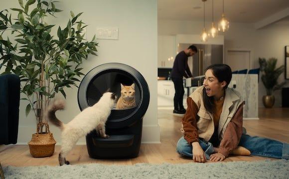Women and child playing with cat in front of Litter-Robot 4