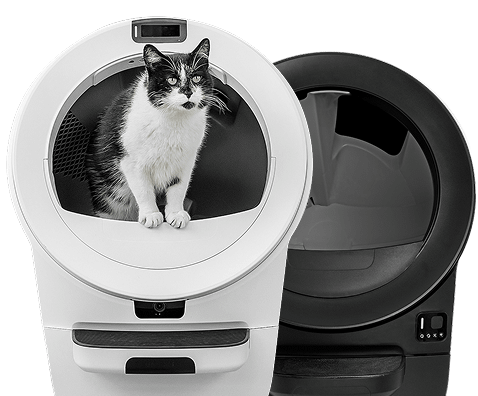 Two Litter-Robots with a cat inside