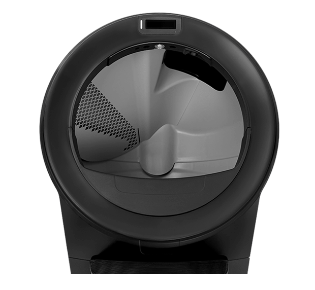 litter hopper attached to the back of a black litter-robot