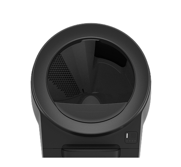 litter hopper attached to the back of a black litter-robot