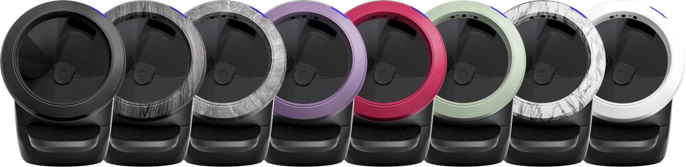 Black Litter-Robot 4 units with different color bezel: Black, Woodgrain, Grey Stone, Lilac, Fuschia, Mint, Marble, White