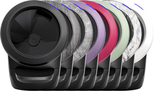 Black Litter-Robot 4 units with different color bezel: Black, Woodgrain, Grey Stone, Lilac, Fuschia, Mint, Marble, White