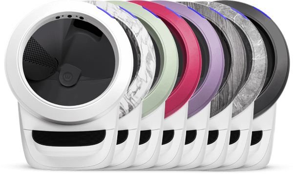 White Litter-Robot 4 units with different color bezel: White, Marble, Mint, Fuschia, Lilac, Grey Stone, Woodgrain, Black