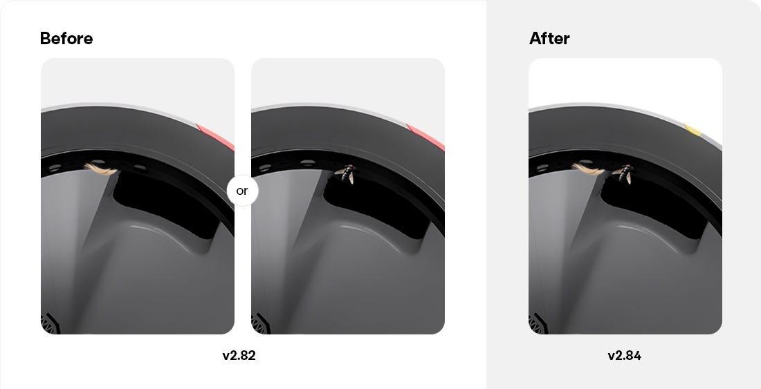 This image shows what your Litter-Robot 4 looked like before the 2.84 firmware update and after.