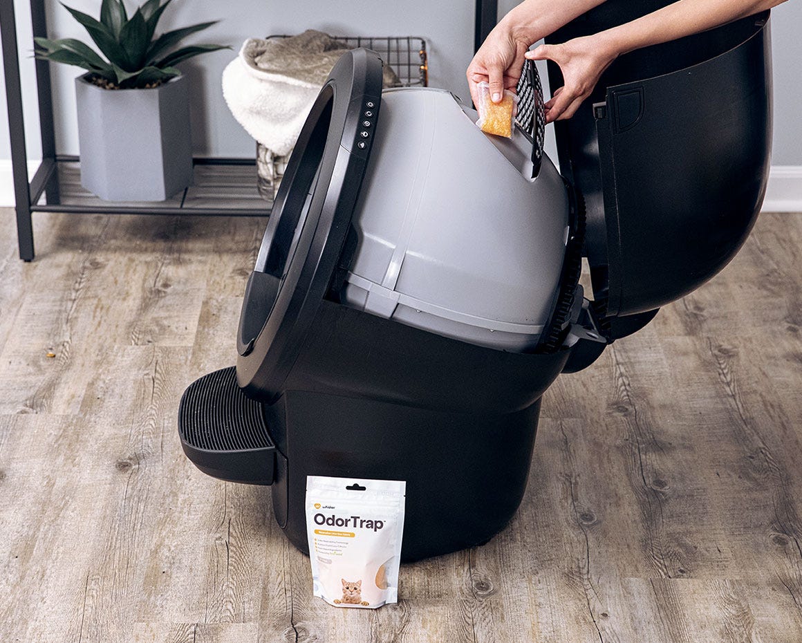 Litter-Robot 4 bonnet open showing OdorTrap