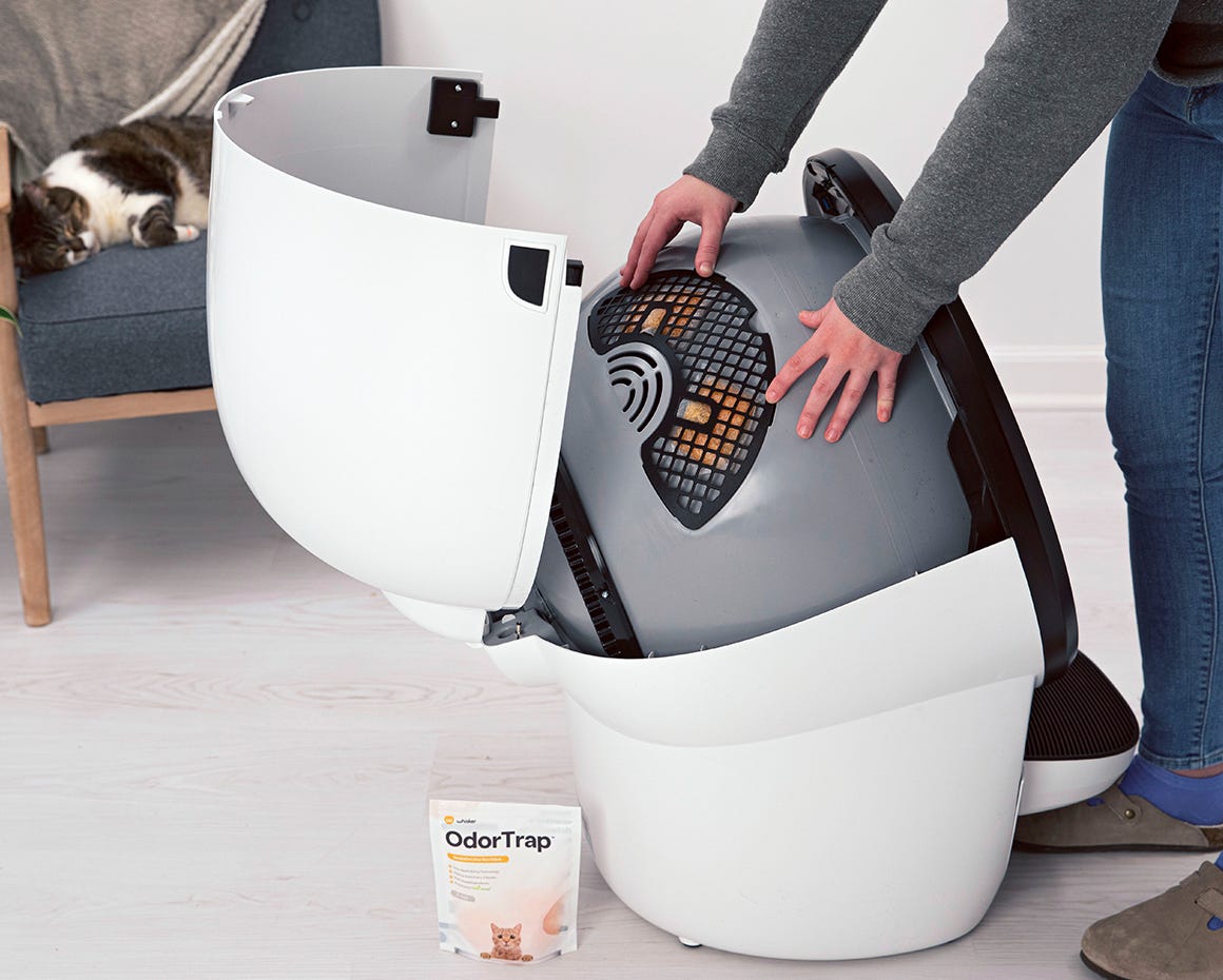 Litter-Robot 4 bonnet open showing OdorTrap