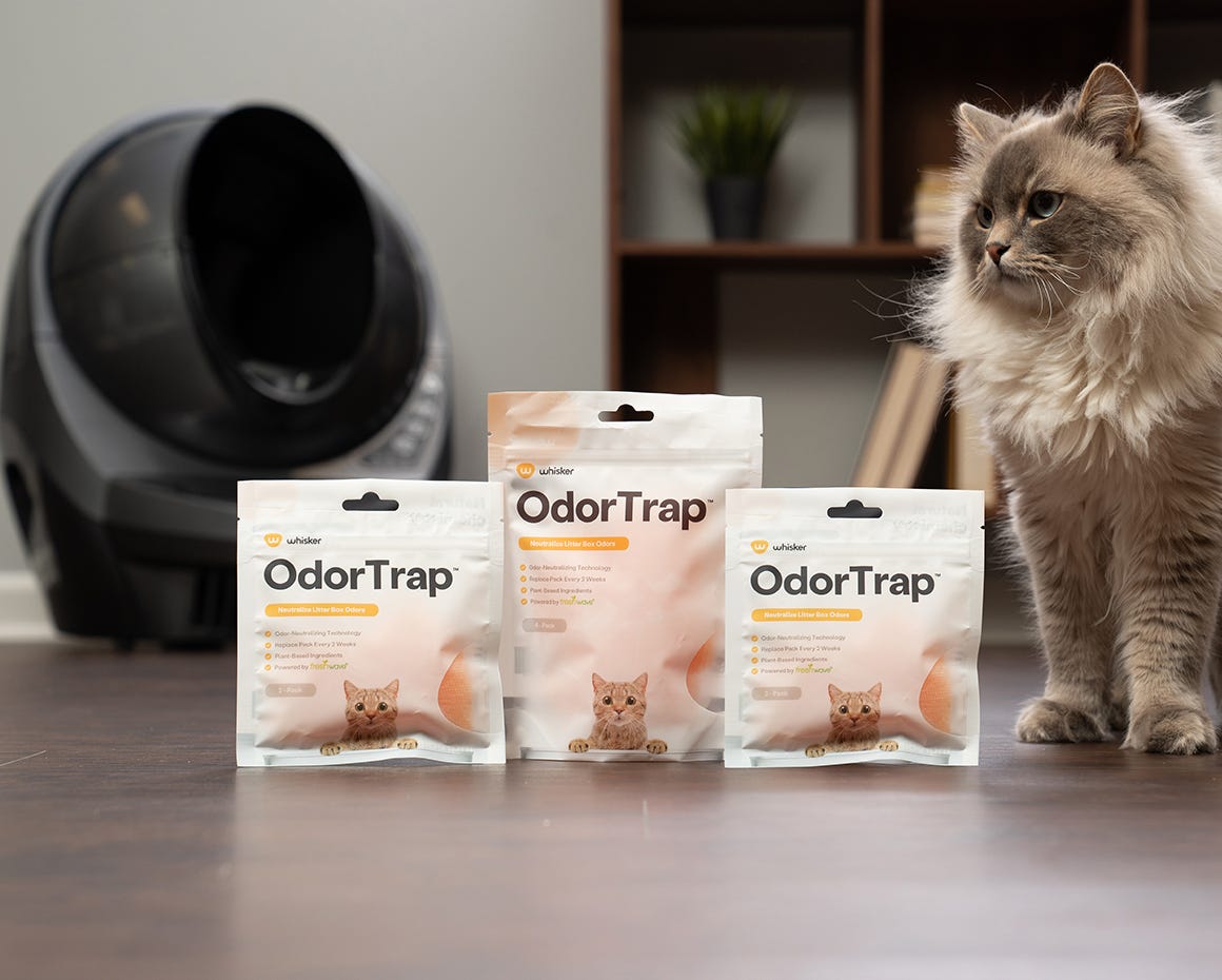 Odor trap products with a gray cat