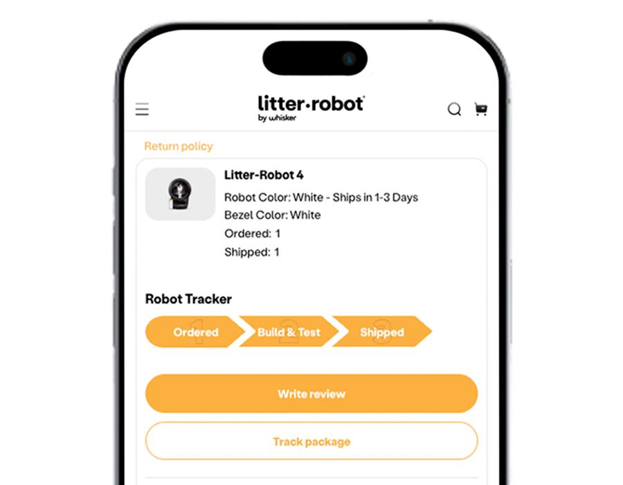 Order tracking screen in Whisker app