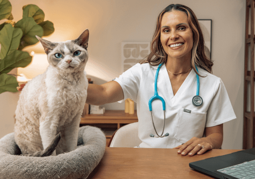 Vet Anna Foster with her cat Francois