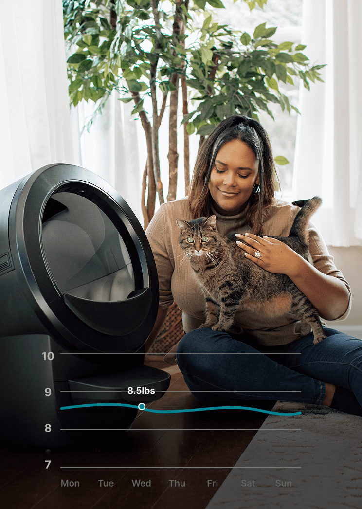 Sam and tabby cat using Litter-Robot 4