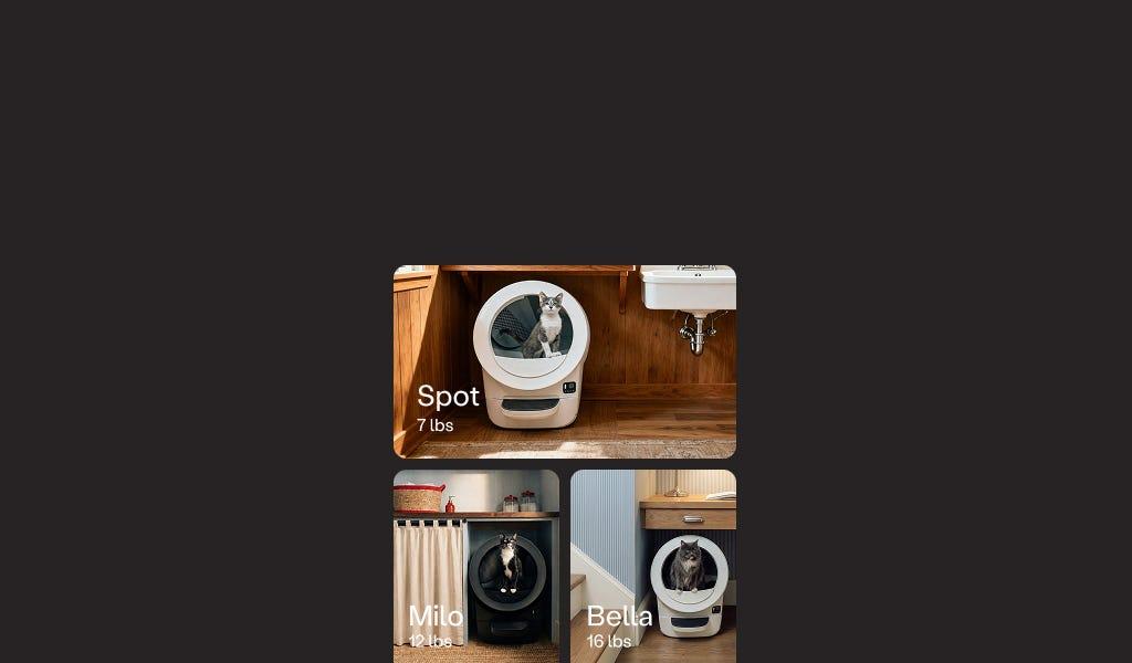 Litter-Robot Evo automatic litter box in multiple home settings